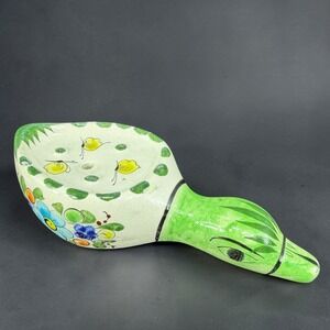Mexican Pottery Duck Soap Holder Hand Painted Floral Butterfly Folk Art Signed